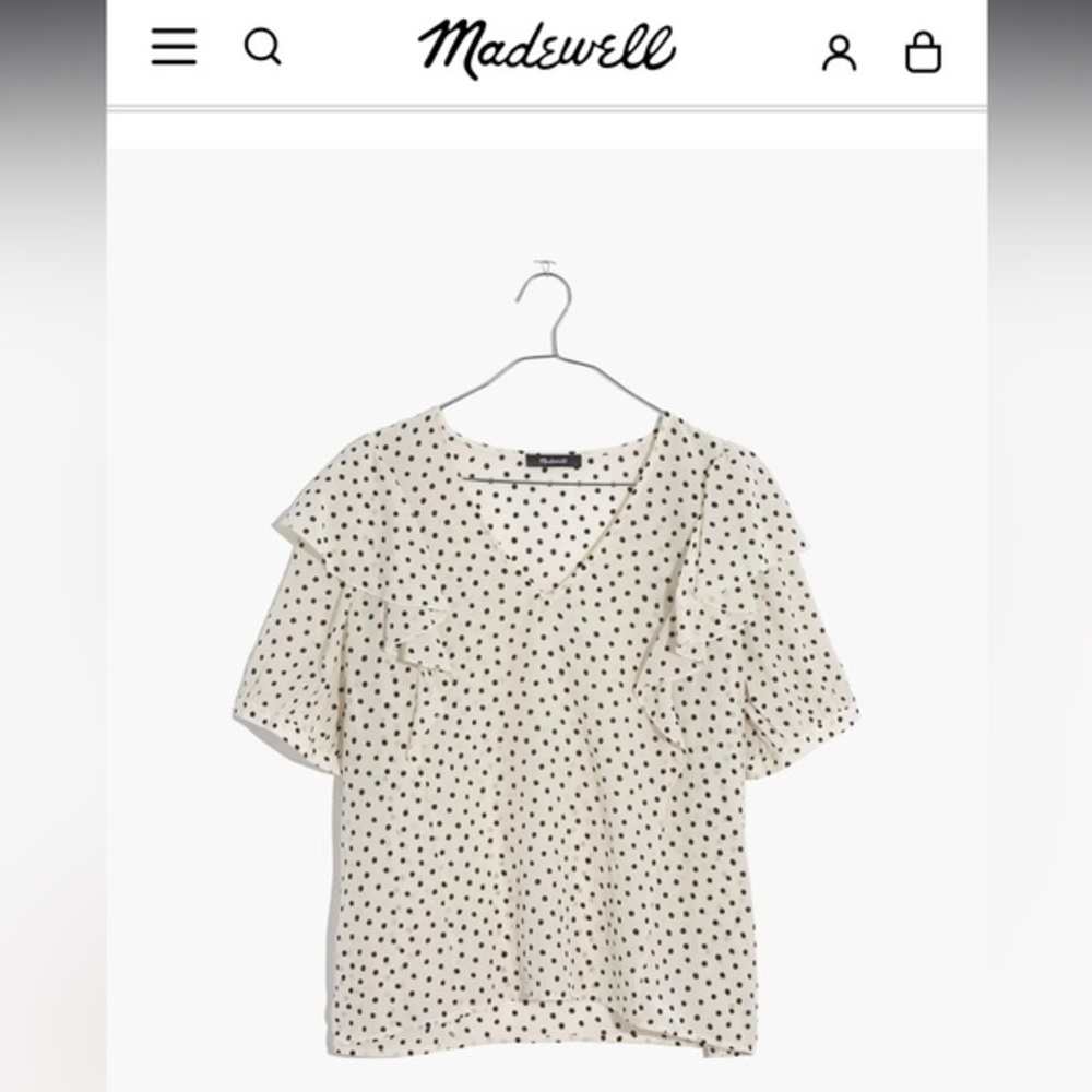 Madewell Silk V-Neck Shoulder-Ruffle Top in Inkbrush Dots